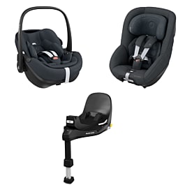 Maxi Cosi 360 Pro Family bundle Includes our Pebble 360 Pro Pearl 360 Pro car seats with slide out rotating FamilyFix 360 Pro base from birth up to 4 years